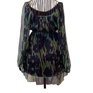 BCBGMAXAZRIA silk blue, green, and white dress